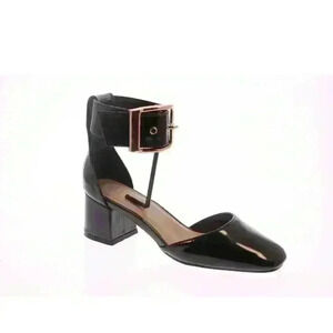 NEW NIB ASOS SUKI Women's Black Square Toe Ankle Buckle Heels $53